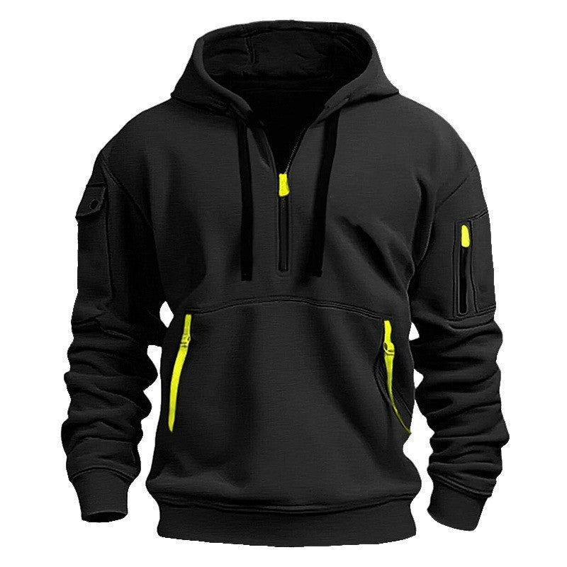 Casual Men's Hooded Zip-Up Sweatshirt with Multiple Pockets Thick Fabric Oversized Fit Autumn/Winter Sport Jacket