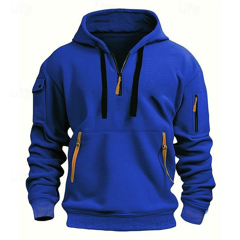 Casual Men's Hooded Zip-Up Sweatshirt with Multiple Pockets Thick Fabric Oversized Fit Autumn/Winter Sport Jacket
