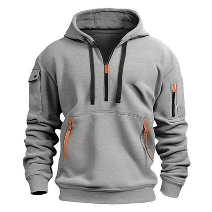 Casual Men's Hooded Zip-Up Sweatshirt with Multiple Pockets Thick Fabric Oversized Fit Autumn/Winter Sport Jacket