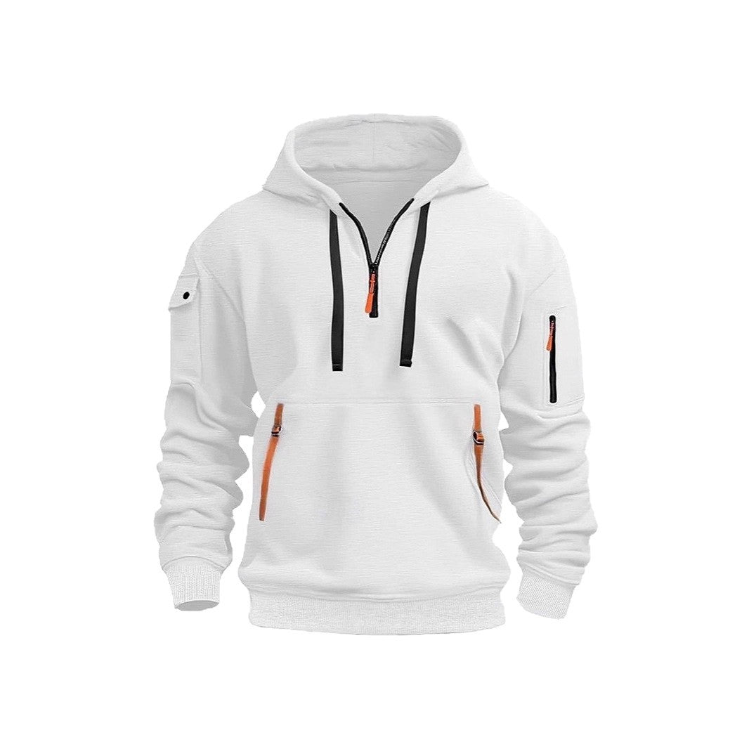 Casual Men's Hooded Zip-Up Sweatshirt with Multiple Pockets Thick Fabric Oversized Fit Autumn/Winter Sport Jacket
