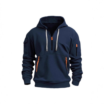 Casual Men's Hooded Zip-Up Sweatshirt with Multiple Pockets Thick Fabric Oversized Fit Autumn/Winter Sport Jacket
