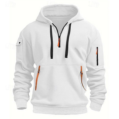 Casual Men's Hooded Zip-Up Sweatshirt with Multiple Pockets Thick Fabric Oversized Fit Autumn/Winter Sport Jacket