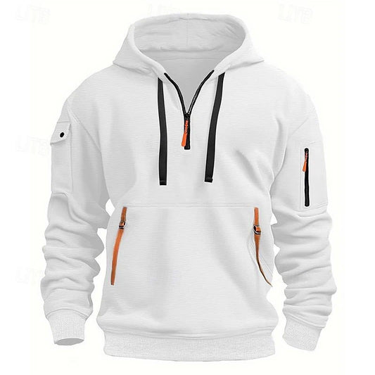 Casual Men's Hooded Zip-Up Sweatshirt with Multiple Pockets Thick Fabric Oversized Fit Autumn/Winter Sport Jacket