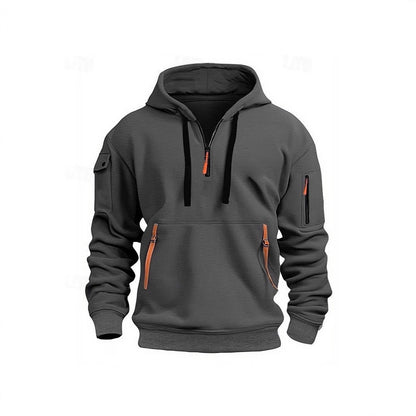 Casual Men's Hooded Zip-Up Sweatshirt with Multiple Pockets Thick Fabric Oversized Fit Autumn/Winter Sport Jacket