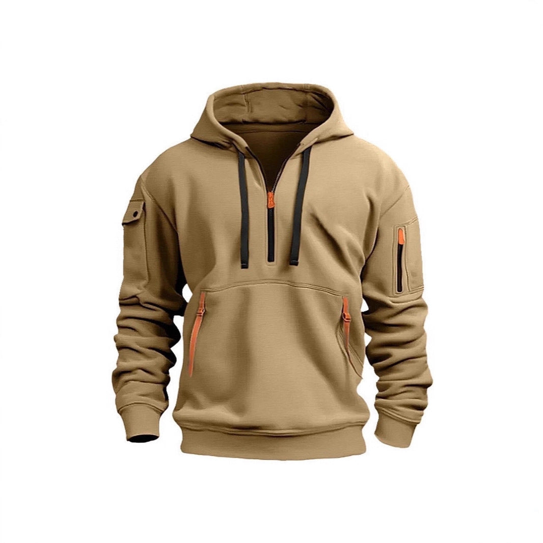 Casual Men's Hooded Zip-Up Sweatshirt with Multiple Pockets Thick Fabric Oversized Fit Autumn/Winter Sport Jacket