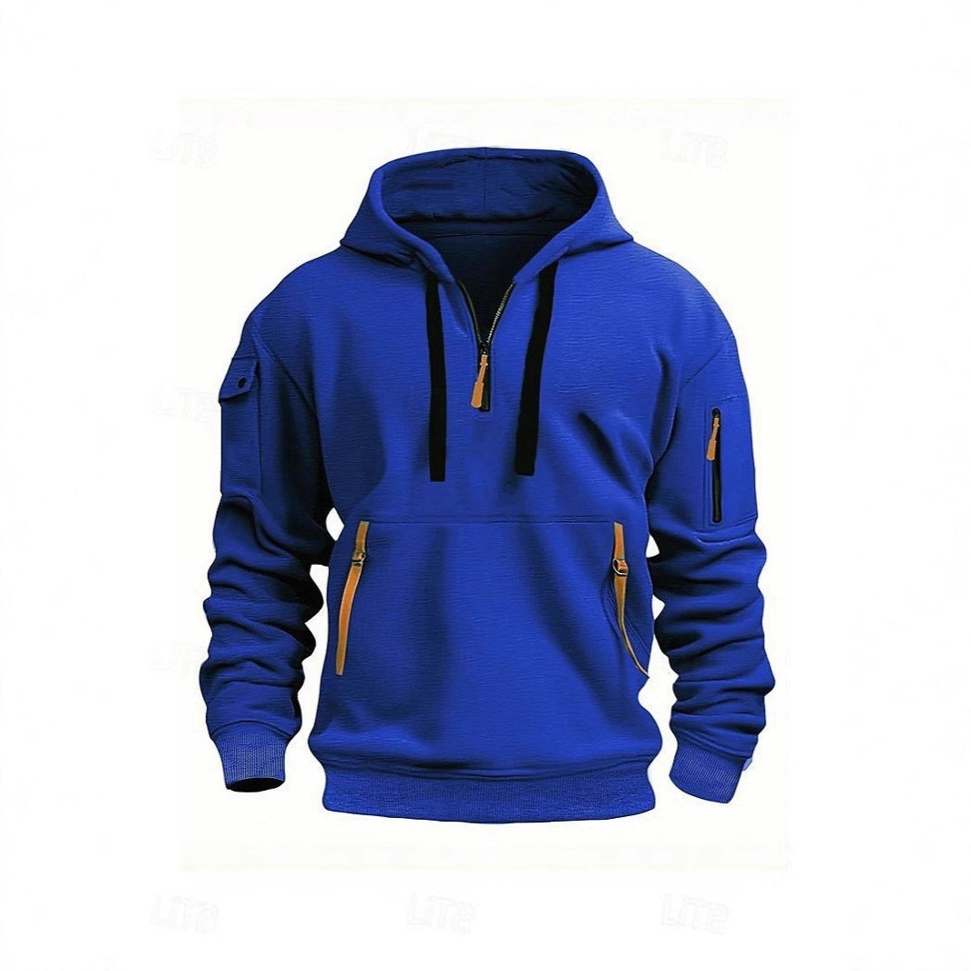 Casual Men's Hooded Zip-Up Sweatshirt with Multiple Pockets Thick Fabric Oversized Fit Autumn/Winter Sport Jacket